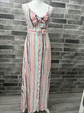 Striped Tie-Front Maxi Dress - Pink/Blue